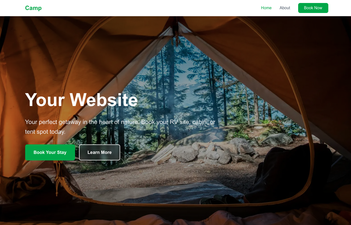 Example of ready-to-go website design included with Villex for RV parks and vacation properties